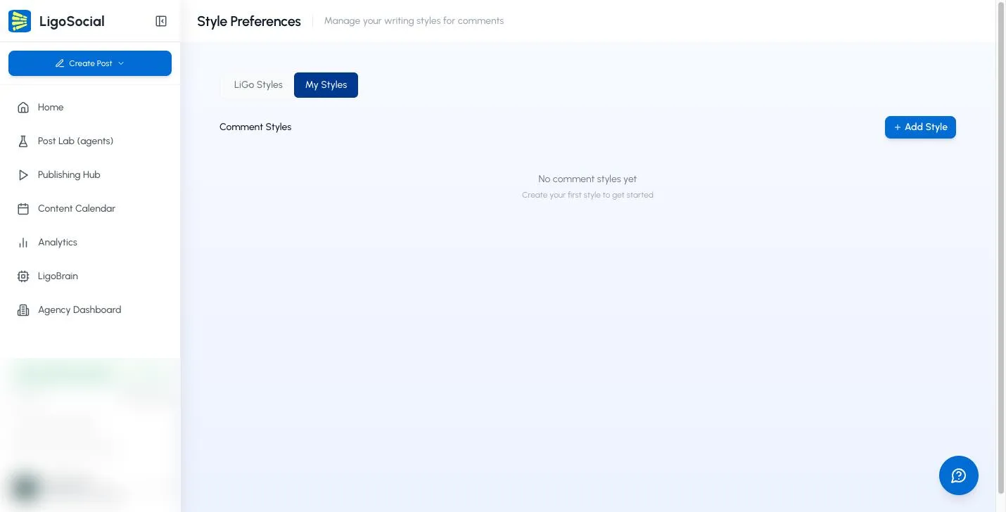 My Styles tab with the Comment Styles heading and the Add Style button